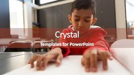  Presentation with front desk - Colorful PPT layouts enhanced with cute blind mixed-race school backdrop and a tawny brown colored foreground