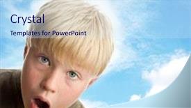  Presentation with cute - Slide deck featuring cute blond boy with surprised expression on background of sky background and a sky blue colored foreground