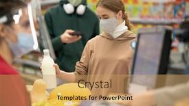  Presentation with queue - Cool new presentation theme with cute-blond-girl-in-casualwear backdrop and a coral colored foreground