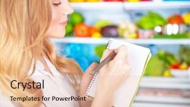  Presentation with cute vegetables - PPT layouts with cute blond housewife writing list background and a lemonade colored foreground