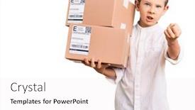  Presentation with anger kid - Slide set having cute-blond-kid-holding-delivery background and a white colored foreground