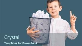  Presentation with bin - Colorful presentation design enhanced with cute-blond-kid-holding-paper backdrop and a ocean colored foreground