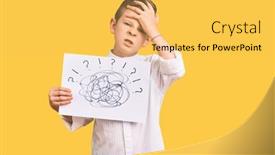 Presentation with angry kid - Presentation theme having cute-blond-kid-holding-scribble background and a yellow colored foreground