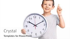  Presentation with clock face - Audience pleasing theme consisting of cute-blond-kid-holding backdrop and a white colored foreground