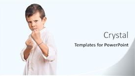  Presentation with angry kid - Presentation theme featuring cute-blond-kid-wearing-elegant background and a cool aqua colored foreground