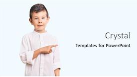  Presentation with forefinger - Colorful PPT theme enhanced with cute-blond-kid-wearing-elegant backdrop and a white colored foreground