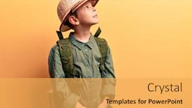  Presentation with explorer - PPT layouts featuring cute-blond-kid-wearing-explorer background and a yellow colored foreground