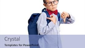  Presentation with angry kid - Cool new slide deck with cute-blond-kid-wearing-nerd backdrop and a teal colored foreground