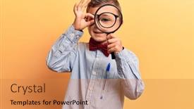  Presentation with eye glass - Beautiful PPT theme featuring cute-blond-kid-wearing-nerd backdrop and a coral colored foreground