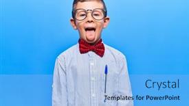  Presentation with cute - Cool new PPT theme with cute-blond-kid-wearing-nerd backdrop and a light blue colored foreground