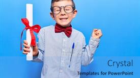  Presentation with cute - Colorful PPT theme enhanced with cute-blond-kid-wearing-nerd backdrop and a light blue colored foreground