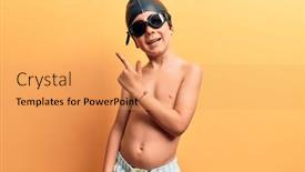  Presentation with swimmer - Beautiful presentation theme featuring cute-blond-kid-wearing-swimwear backdrop and a yellow colored foreground