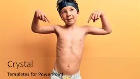  Presentation with cute - Beautiful presentation theme featuring cute-blond-kid-wearing-swimwear backdrop and a gold colored foreground