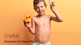  Presentation with cute duck - Presentation enhanced with cute-blond-kid-wearing-swimwear background and a coral colored foreground