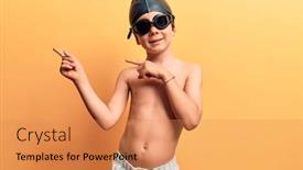 Presentation with swimmer - Presentation having cute-blond-kid-wearing-swimwear background and a coral colored foreground