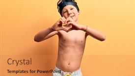  Presentation with swimmer - Cool new PPT theme with cute-blond-kid-wearing-swimwear backdrop and a coral colored foreground