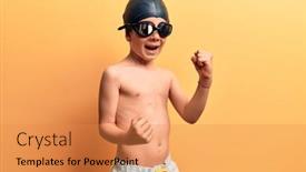  Presentation with swimmer - Amazing slides having cute-blond-kid-wearing-swimwear backdrop and a gold colored foreground
