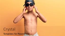  Presentation with swimmer - Slide deck featuring cute-blond-kid-wearing-swimwear background and a yellow colored foreground