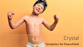  Presentation with swimmer - Beautiful PPT theme featuring cute-blond-kid-wearing-swimwear backdrop and a yellow colored foreground