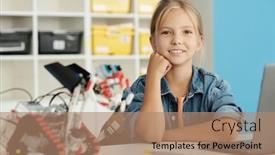  Presentation with front desk - Slides consisting of cute-blond-schoolgirl-looking background and a coral colored foreground