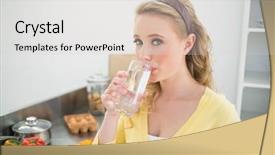  Presentation with child drinking water from glass - Presentation theme consisting of cute blonde drinking a glass background and a lemonade colored foreground
