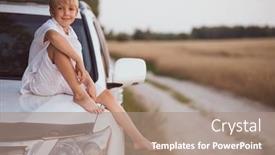  Presentation with old car - Slides having cute-boy-8-years-old background and a coral colored foreground