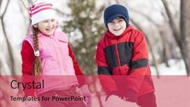  Presentation with snowman - Colorful slide set enhanced with cute boy and girl building snowman in winter park backdrop and a red colored foreground