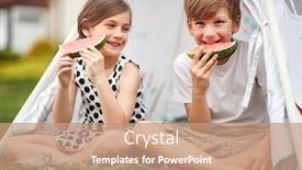  Presentation with cow cute - Beautiful presentation theme featuring cute-boy-and-girl-eating backdrop and a coral colored foreground