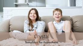  Presentation with cute - Presentation theme featuring cute-boy-and-girl background and a coral colored foreground