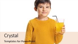  Presentation with orange juice - PPT theme with cute boy holding a glass background and a gold colored foreground
