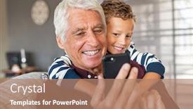  Presentation with grandfather - Audience pleasing presentation consisting of cute-boy-hugging-old-grandfather backdrop and a coral colored foreground