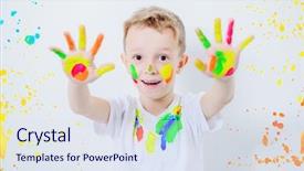  Presentation with middle school teens leisure activities - Cool new PPT theme with colorful paints childhood leisure activities backdrop and a sky blue colored foreground