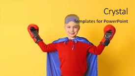  Presentation with superhero - Beautiful slide set featuring primary school design - cute boy in superhero costume backdrop and a light gray colored foreground