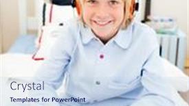  Presentation with music headphones - Slides featuring cute-boy-listening-music-sitting background and a  colored foreground