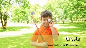  Presentation with golf course - Amazing slide deck having cute boy on golf course backdrop and a yellow colored foreground