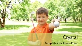  Presentation with golf course - PPT layouts consisting of cute boy on golf course background and a yellow colored foreground