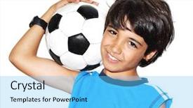  Presentation with kids sport - PPT layouts featuring cute boy playing football happy background and a light blue colored foreground