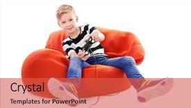  Presentation with video game - PPT theme having cute boy playing video game background and a red colored foreground