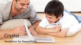  Presentation with story book - Cool new PPT theme with cute boy reading a book backdrop and a coral colored foreground