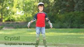  Presentation with park - Cool new PPT layouts with rollerskates - cute boy rollerskating in park backdrop and a mint green colored foreground