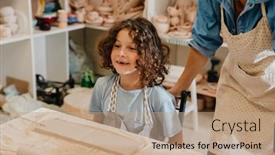  Presentation with ceramics - Slide set enhanced with cute-boy-smiling-while-sitting background and a coral colored foreground