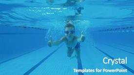  Presentation with swimming - Beautiful presentation design featuring boy training in sport swimming backdrop and a teal colored foreground