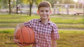 Presentation with basketball - Beautiful presentation theme featuring cute-boy-with-basketball-ball backdrop and a red colored foreground