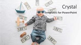  Presentation with hand cute dolls and toy - Slide set enhanced with cute boy with money background and a white colored foreground