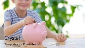  Presentation with piggy bank - Presentation featuring cute boy with piggy bank background and a  colored foreground