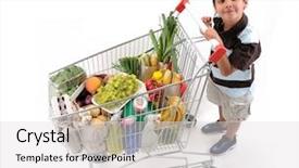  Presentation with shopping trolley - Audience pleasing slide set consisting of cute boy with shopping cart backdrop and a light gray colored foreground