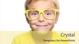  Presentation with modern eye glasses on yellow - PPT theme featuring cute boy with yellow glasses background and a blonde colored foreground