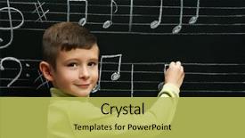  Presentation with music note - Presentation theme featuring cute boy writing background and a yellow colored foreground
