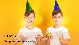  Presentation with cute birthday - Colorful theme enhanced with cute boys with birthday mini backdrop and a yellow colored foreground
