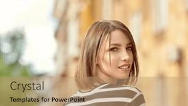 Presentation with haircut - Presentation with cute-brunette-girl-with-bob background and a coral colored foreground